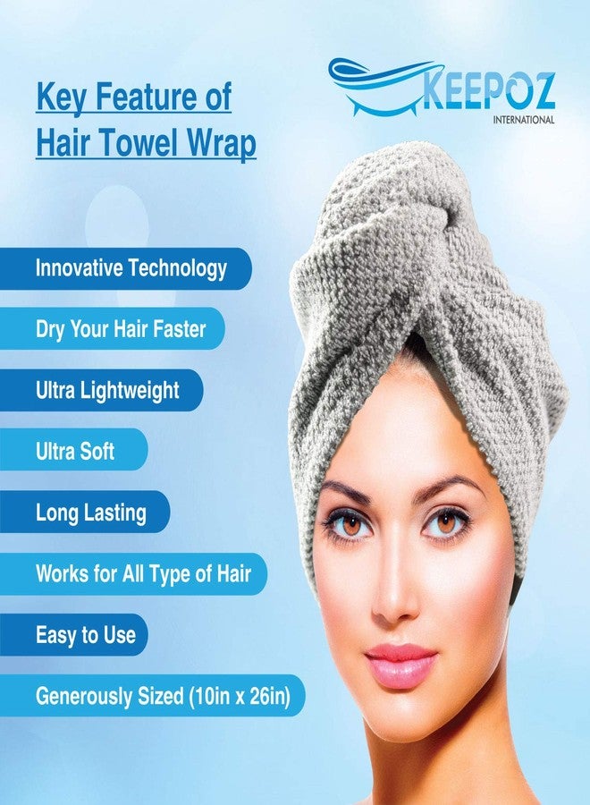 KEEPOZ Hair Towel Wrap Quick Dry 100% Cotton Super Absorbent Turban Head Wrap for Women with Button, Non Microfiber Anti Frizz Hair Cap for Curly, Long & Thick Hair (Grey Check, 2 Pcs) - Image 4
